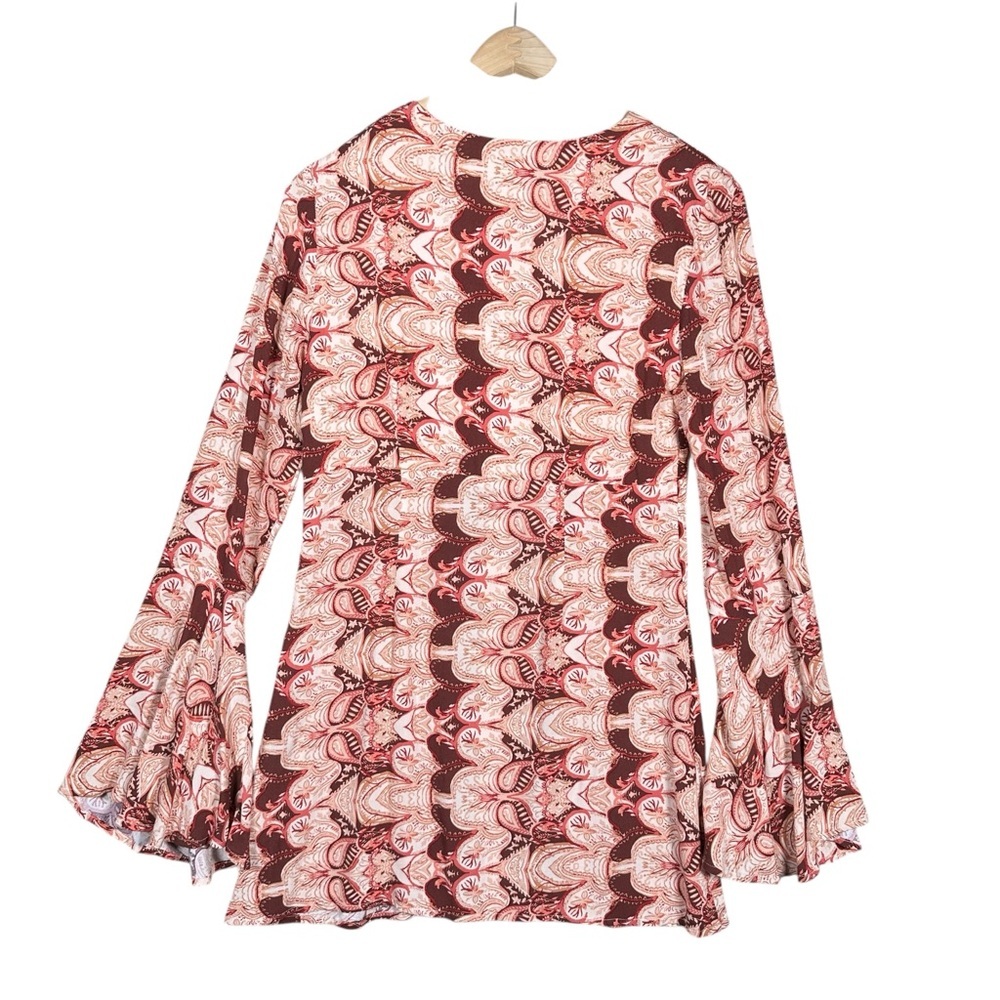 FREE PEOPLE Ossie Vibes Bell Sleeves Print Tunic Dress in Ivory - Picture 6 of 13